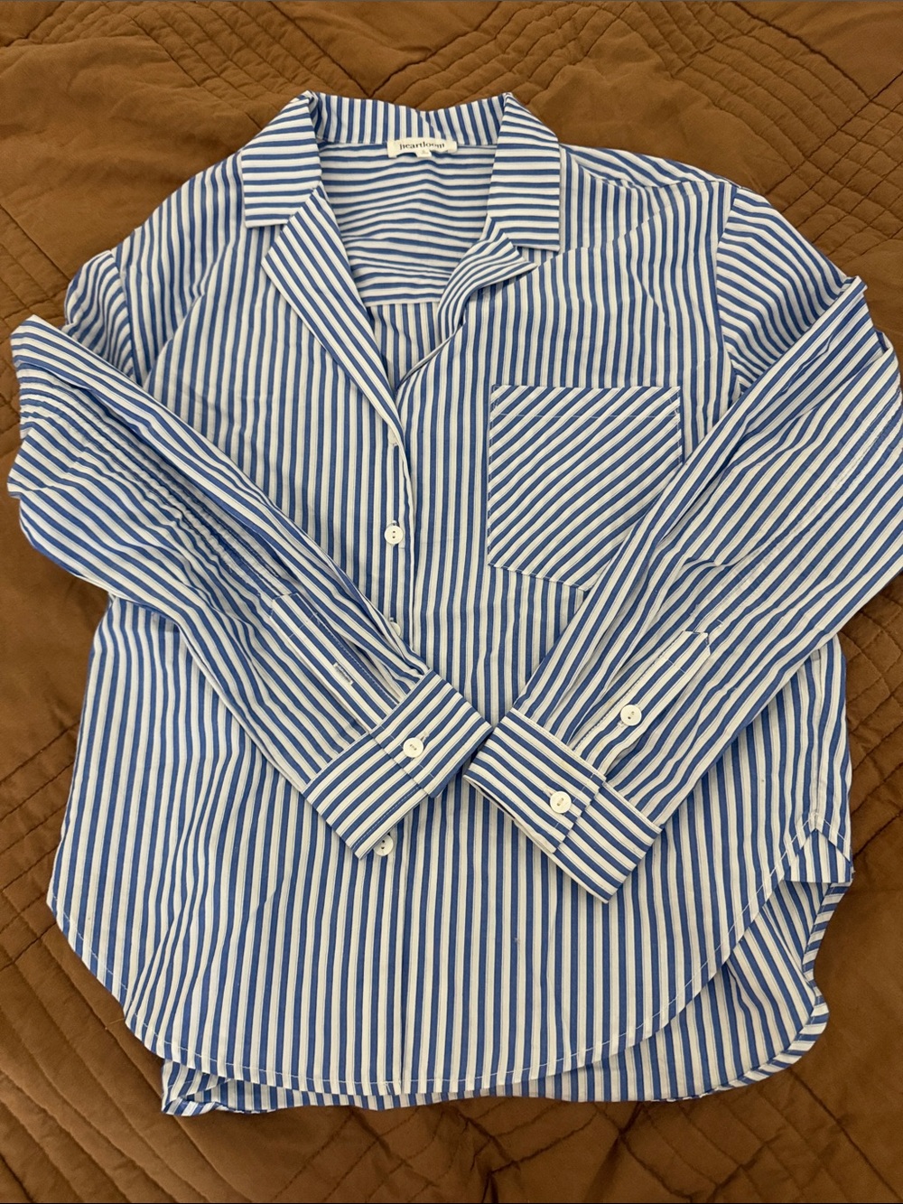 Heartloom Blue White Stripe Button Down Shirt Small Relaxed Oversized Top